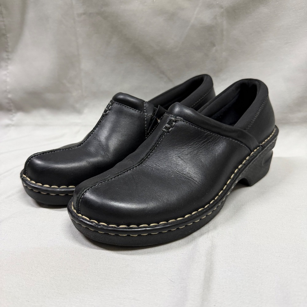 Eastland Kelsey Womens Black Leather Slip On Clogs Shoes 3334-01 Size 8.5 M